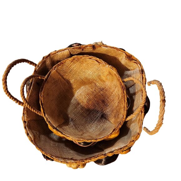 Decorative Rafia Woven Bread Baskets With Faux Vegetables Set Of 2 Cottage Boho - Picture 6 of 8